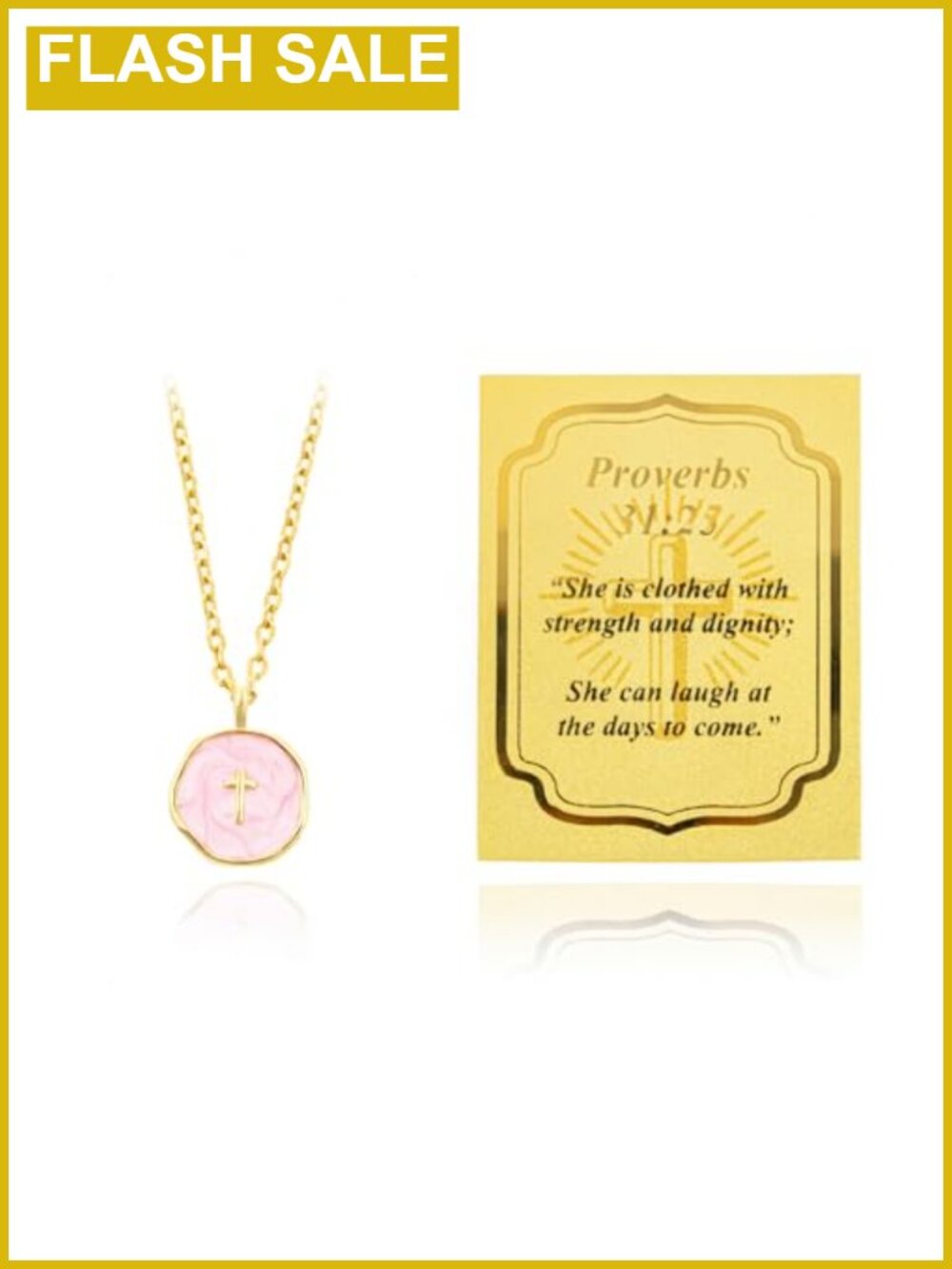 18K Gold Plated Cross Necklace with Real Gold Bible Verse Card Gift Set for